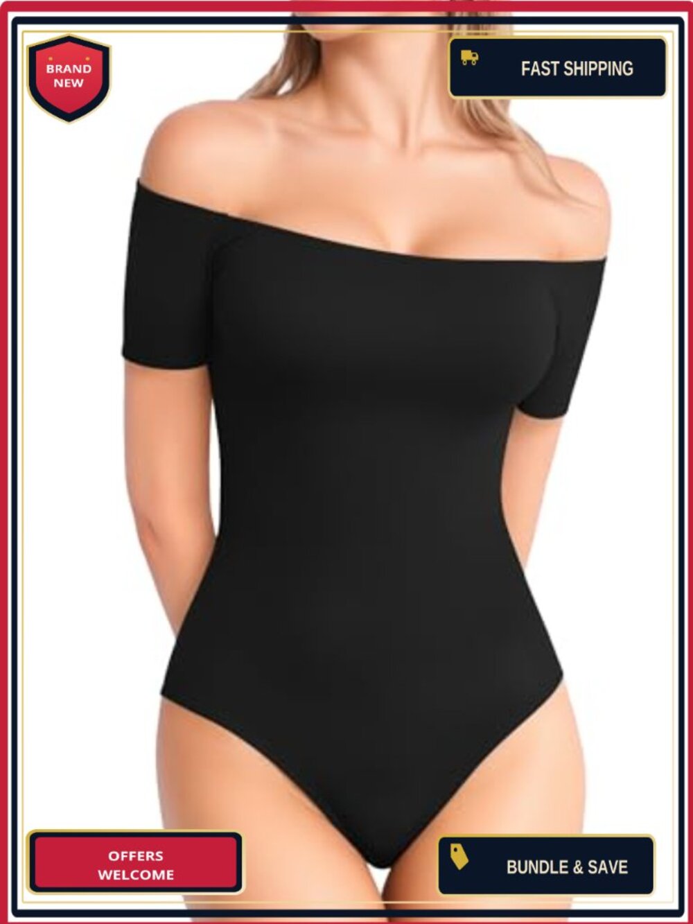 MANGOPOP Off Shoulder Bodysuit Short Sleeve Backless Top